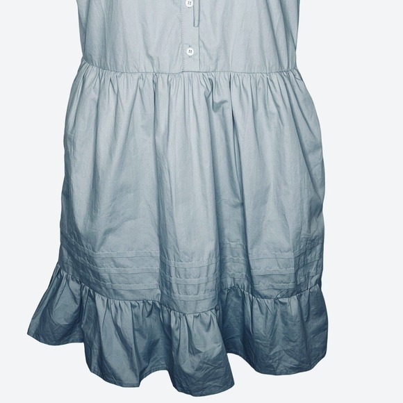 Moodie Slate Blue Dress S Cotton Poplin Half Button Ruffled Pockets Lined - Picture 3 of 9